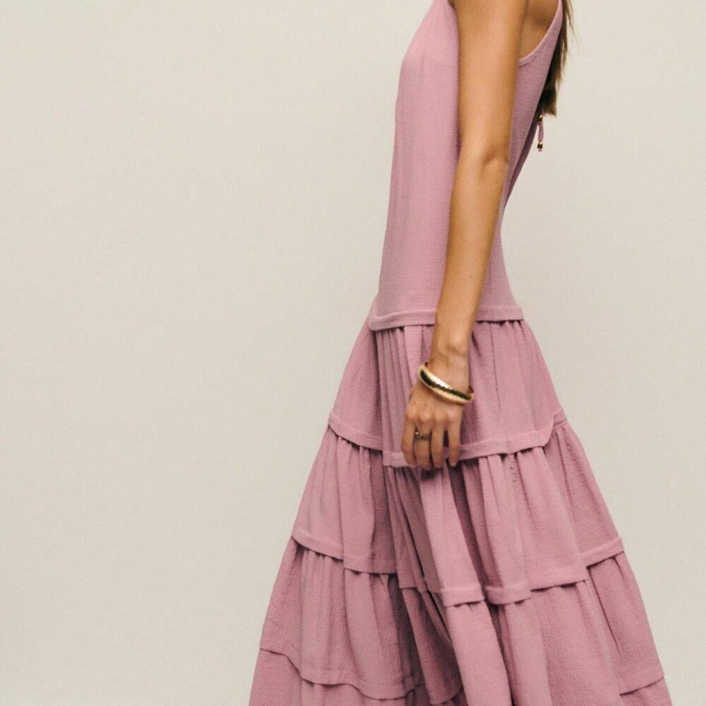 Rose Red Casual Women's Sleeveless High Neck Pleated Maxi Dress